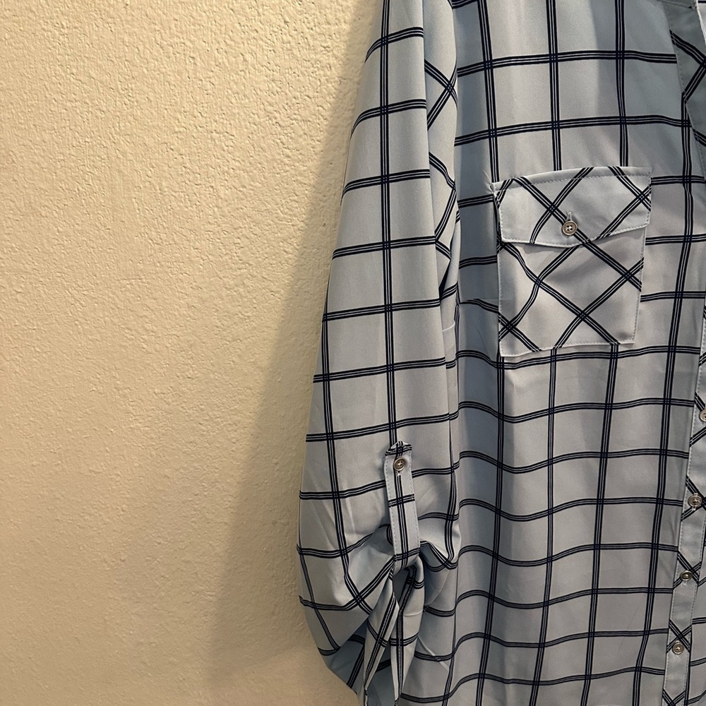 Notations Light Blue Checkered Button Down Shirt - Picture 3 of 6